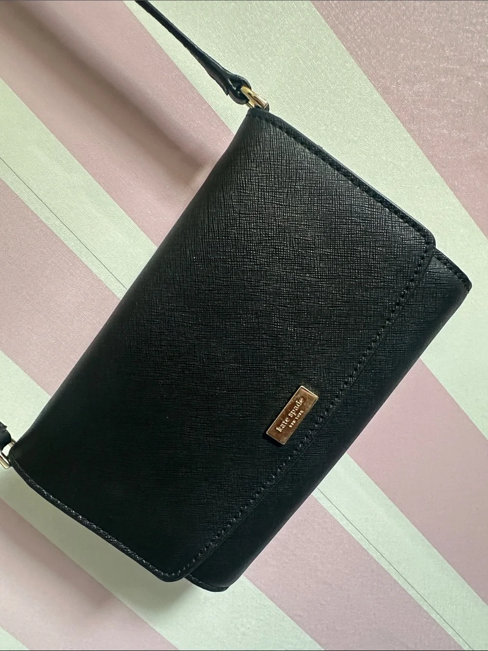 kate spade Black Crossbody with Gold Plaque Accent